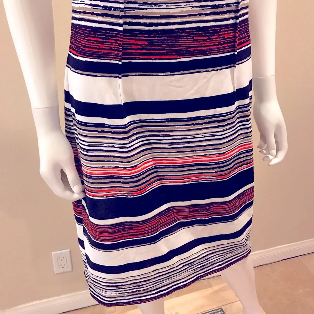 ILE Sheath Dress Size 8 Small Sleeveless Multi Color Stripe Stretch Zip Back - Picture 9 of 11